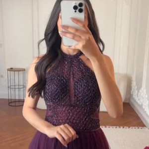 فستان نسائي سهره لون بنفسجي رقبة