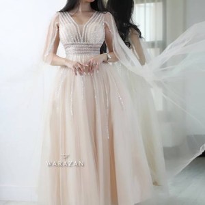 فستان نسائي سهره لون بيج يد فرنسي