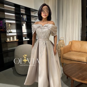 فستان نسائي سهره لون بيج ميد